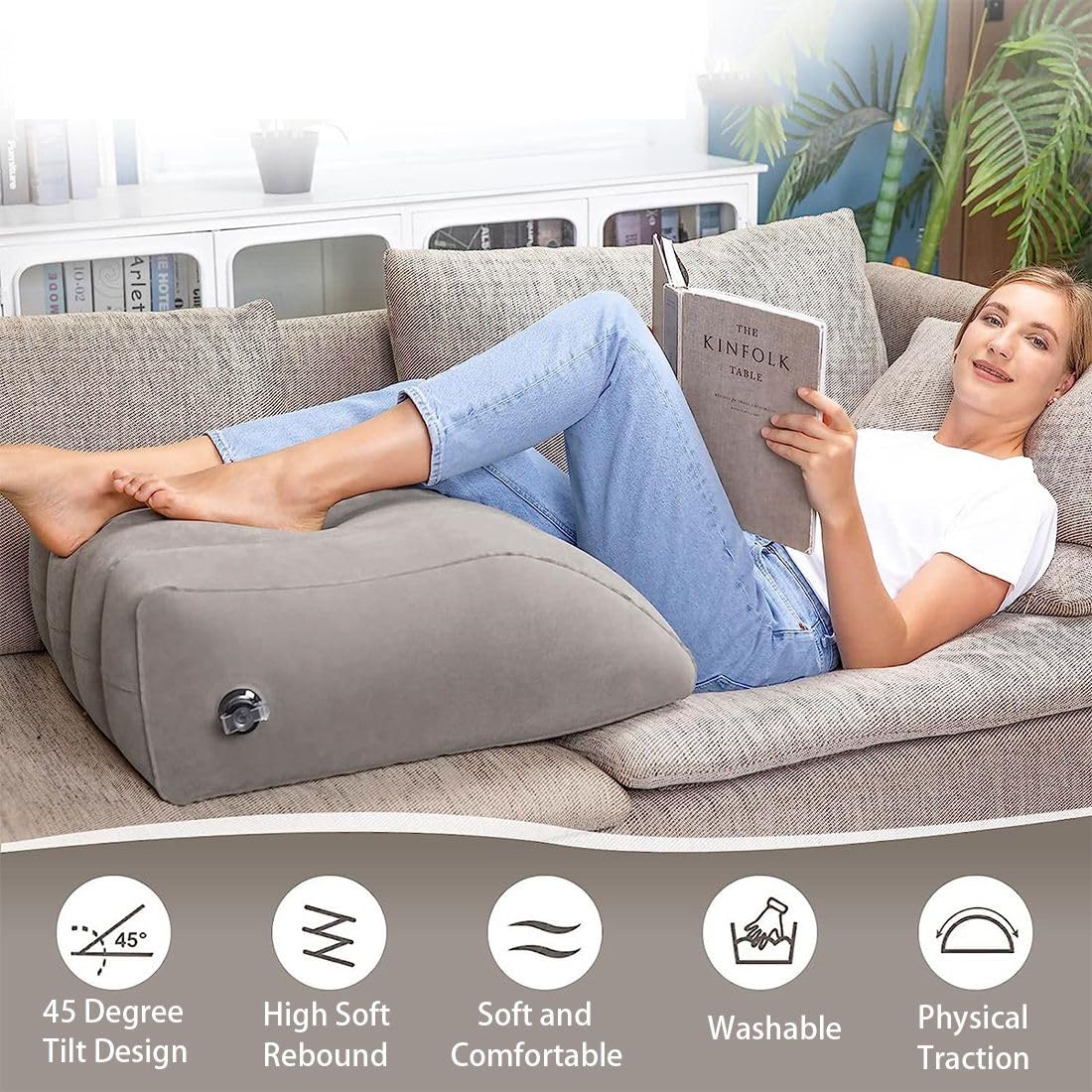 Coussin Gonflable Pour Surélévation Des Jambes - Soulage Gonflement, Améliore Circulation, Dos - Ajustable - PVC Floqué - Après Chirurgie, Voyage