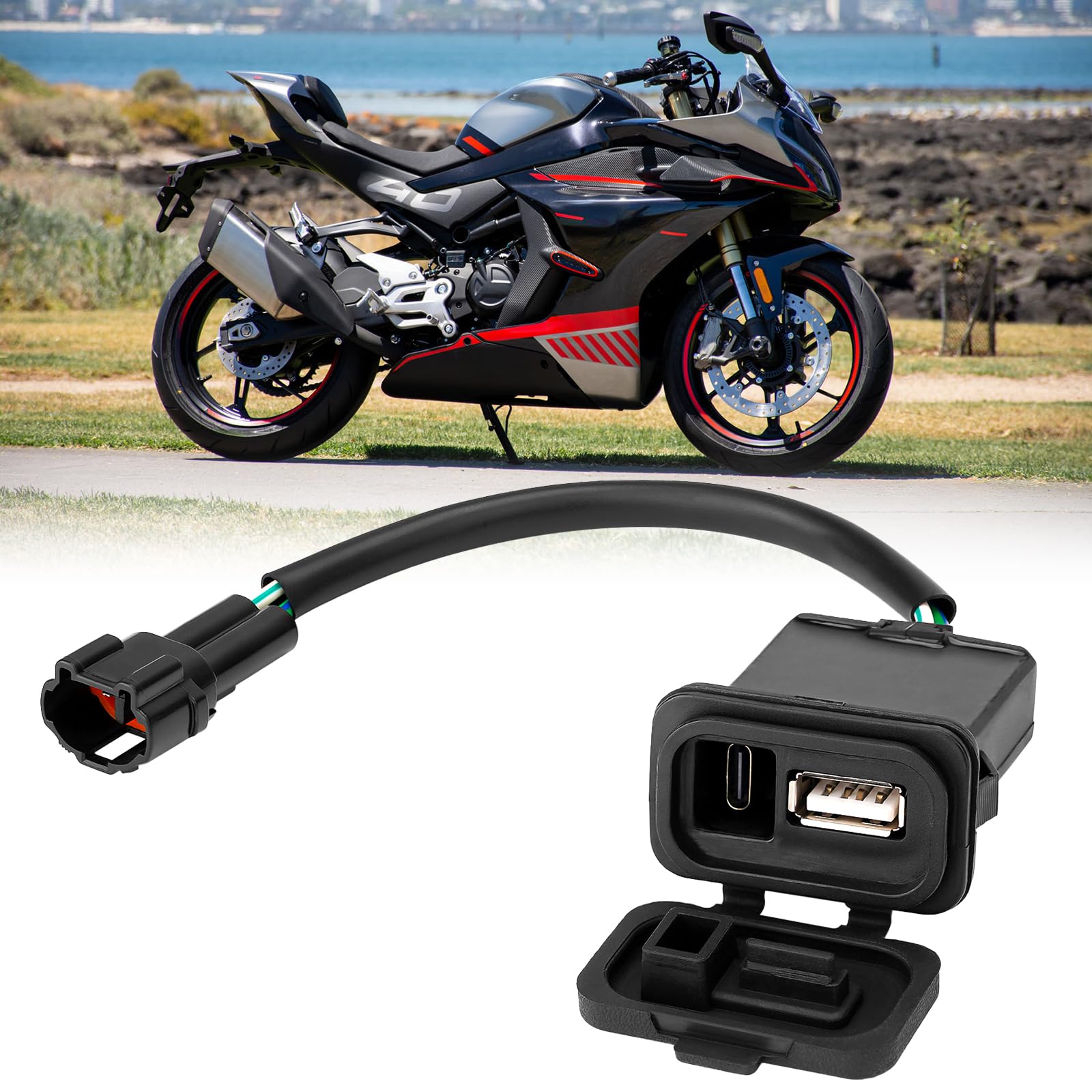 YIBEICO Upgraded Motorcycle Fast Charge, Dual USB Type-C Transfer Interface Converter, Dual Quick Charge 3.0 Charger for CFMOTO 450SR 450NK 450SR-S 800NK NK800 250SR SR250 300SS 300SR Sport
