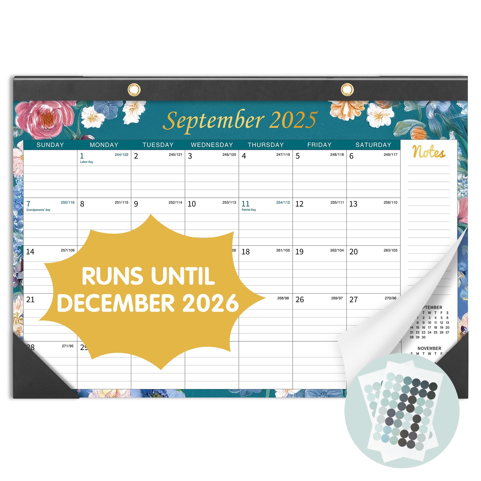 deli Desk Calendar 2025-2026, Use Now to December 2026, 17" x 12" Desk Calendar with Stickers, Calendar Planner for Home, Office, Classroom