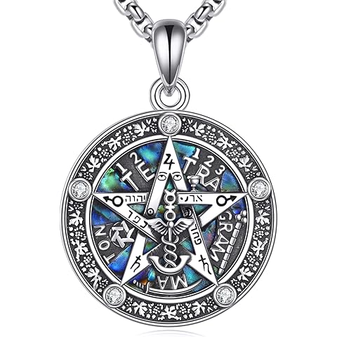 Yafeeso Diamond Tetragrammaton Necklace for Women Men, 925 Sterling Silver De Plata Pentagram Pentacle Pendant Necklaces Witchcraft Wiccan Pagan Star Jewelry Gifts