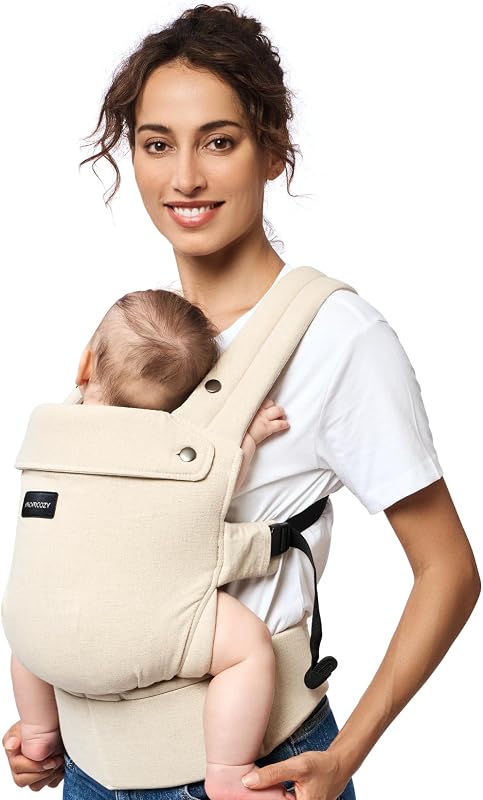 Baby Carrier with Natural Cotton Linen, Soft & Cozy, Built to Last | 3D EVA Lumbar Support, Ergonomic X-Shaped Back Design, M-Position Hip Health, Hands-Free for Moms & Dads, Light Amber