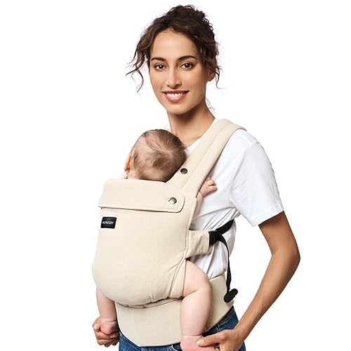 Momcozy Portabebés con lino de algodón natural, construido para durar, diseño ergonómico, 7-44 libras para bebés y niños pequeños, ligero y cómodo,