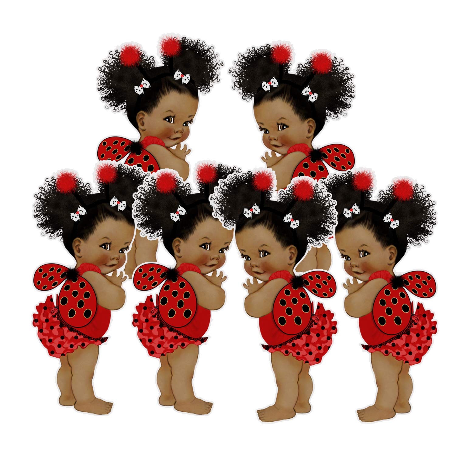 Ladybug Cutouts Baby Shower Birthday African American Girl Party Paper Decoration (12, 9 inches)