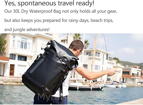 Miniatura 2 de Mochila seca impermeable de 30L para kayak, senderismo, viajes a la playa, paquete flotante táctico invisible negro con correas Molle