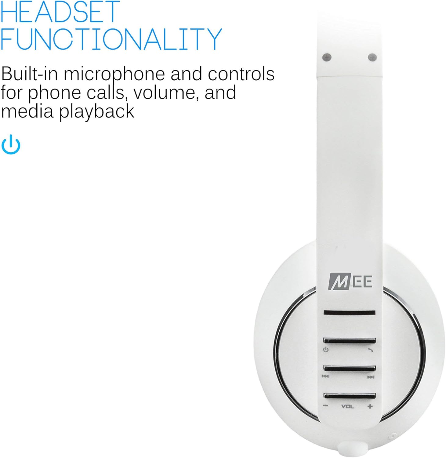 MEE audio Runaway 4.0 headphones showing headset functionality with built-in microphone and controls