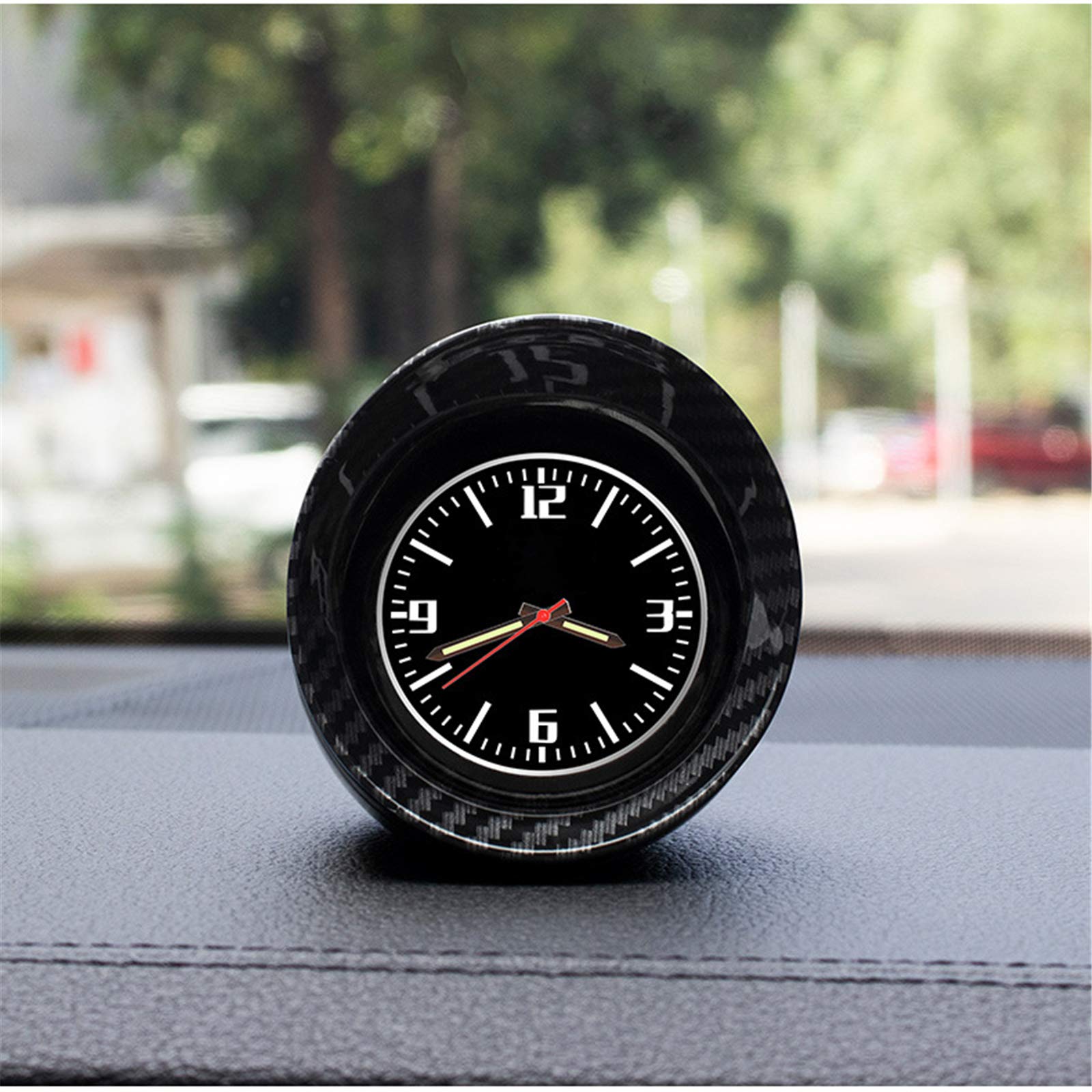Horloge à Quartz pour Voiture - Intérieur en Fibre de Carbone - Tableau de Bord - Affichage de l'Heure et de la Date - Décoration Universelle