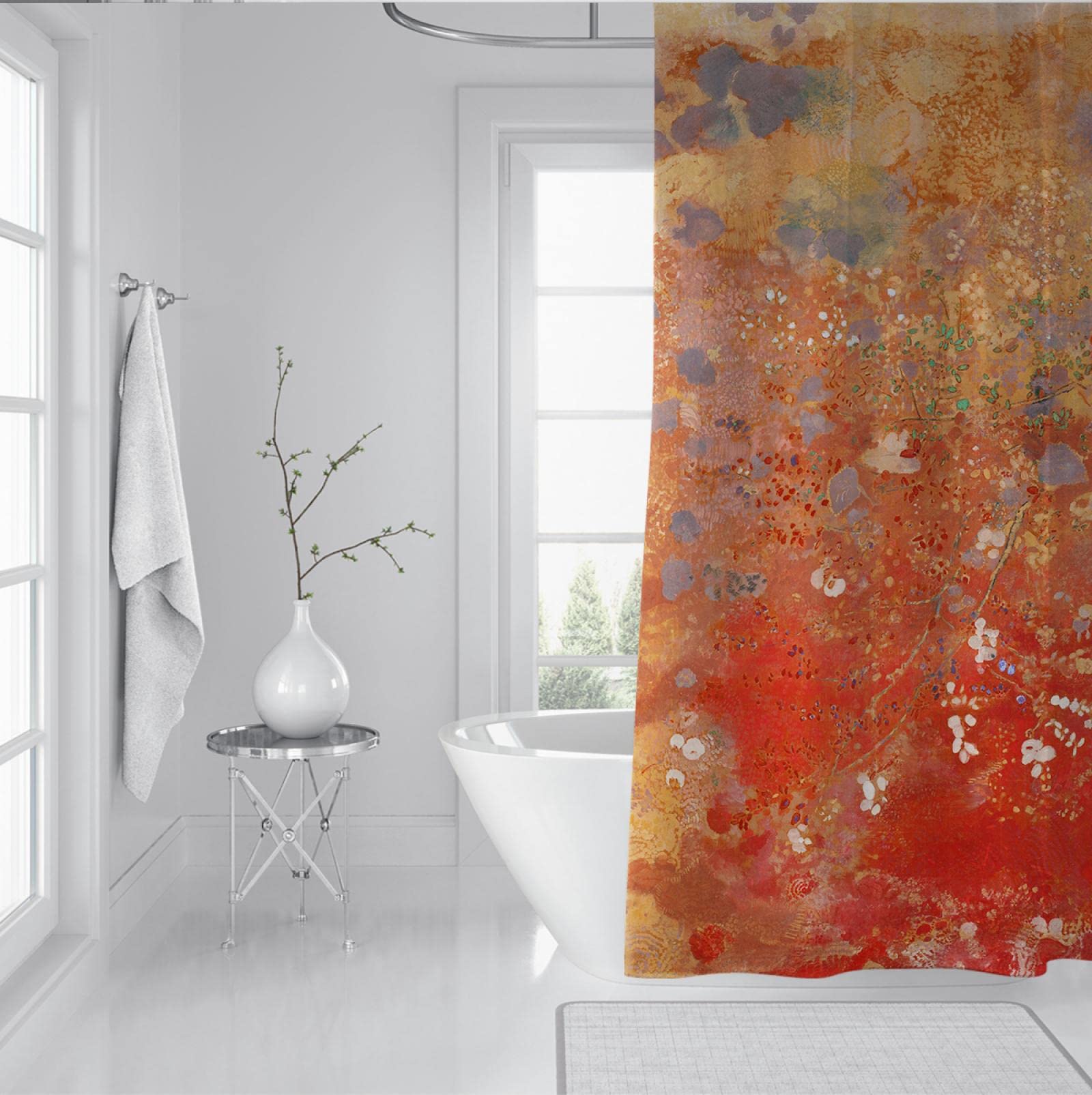 Odilon Redon Cortina de ducha Simbolismo Pintor Cortinas de ducha Cortinas de baño rojas Lavable a máquina Cortina de baño de secado rápido Ganchos 240x180 cm
