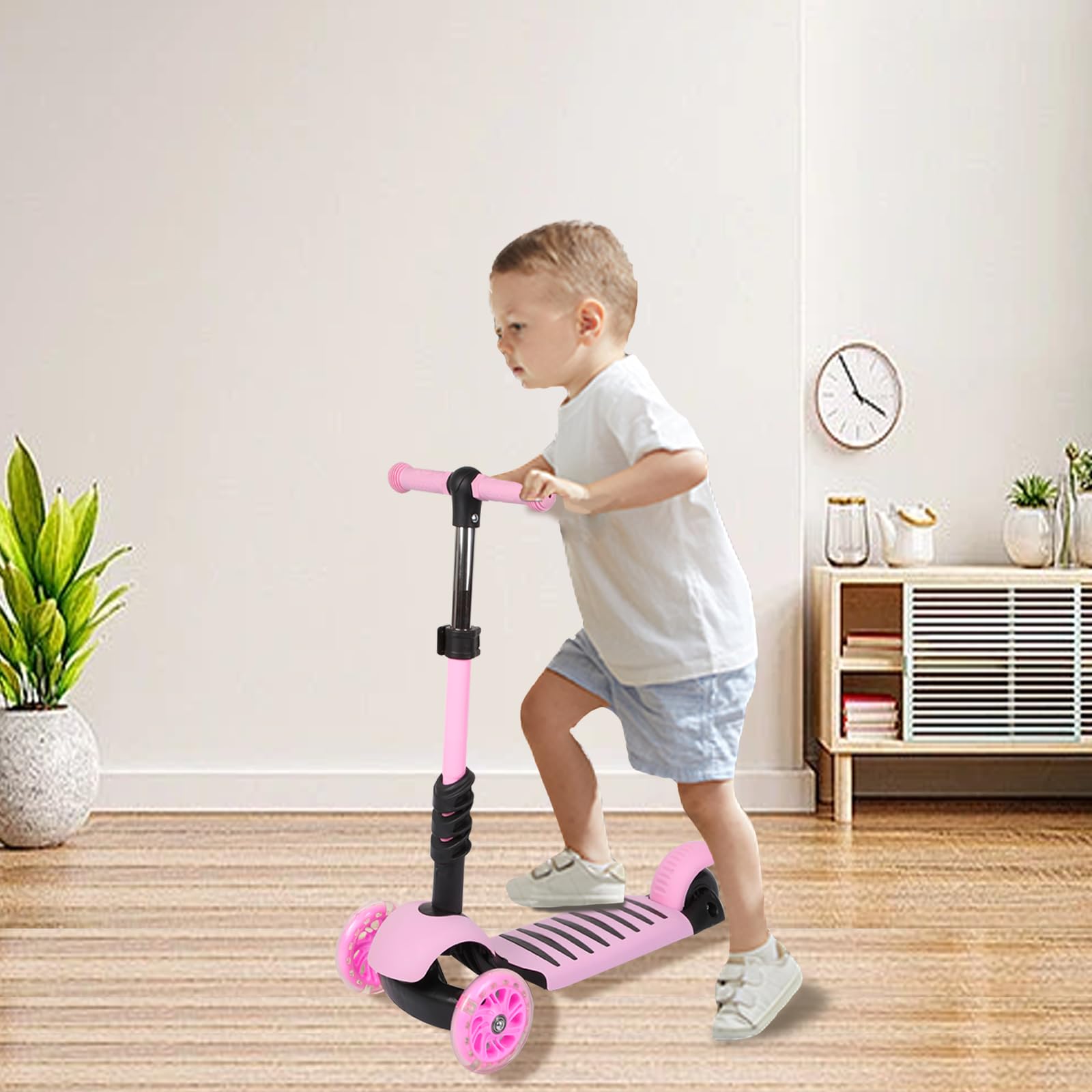 Patinete de 3 ruedas para scooter plegable | regulable en altura con rueda luminosa LED, actividades al aire libre para niños y niñas para niños de 18 meses a 8 años