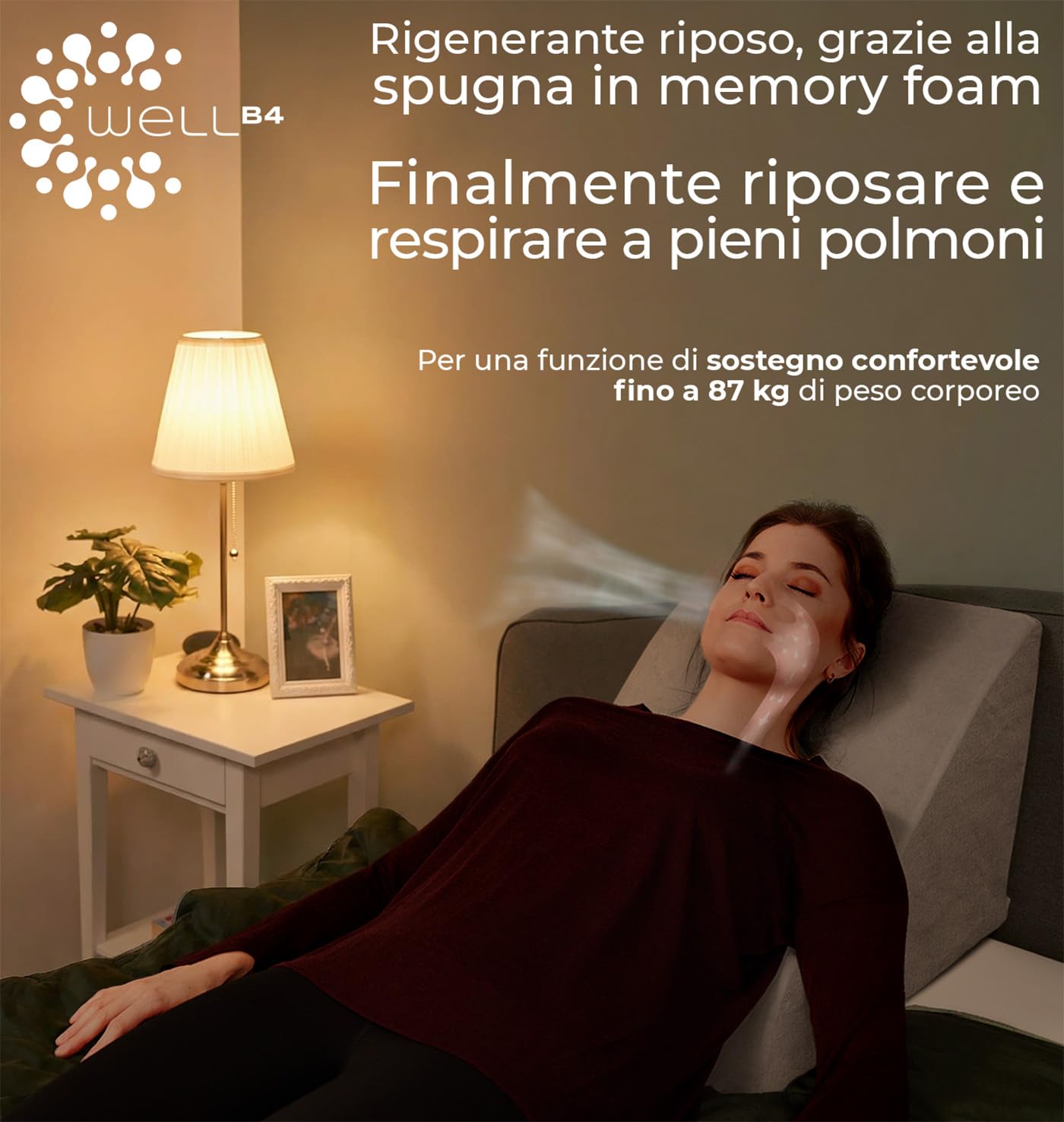 WELL B4 Cuscino da lettura per letto e divano ergonomico - schienale letto, cuscino antireflusso adulti, cuscino a cuneo per letto cuscino testata letto matrimoniale,