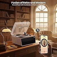 Vista 4 de Tocadiscos de vinilo todo en uno, tocadiscos Bluetooth integrado con 4 altavoces estéreo, preamplificador de teléfono, tocadiscos de alta fidelidad