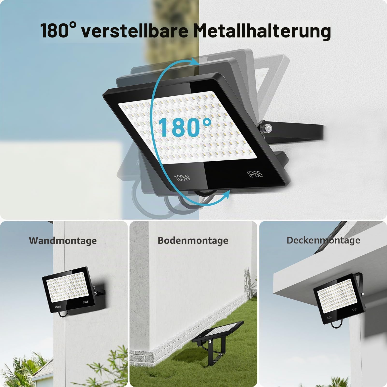LED Strahler Außen 100W 2 Stück - 10000LM 6500K Kaltweiß Superhell LED Fluter Außen, IP66 Wasserdicht außenstrahler Scheinwerfer für Stadion, Terrasse, Straße, Garage