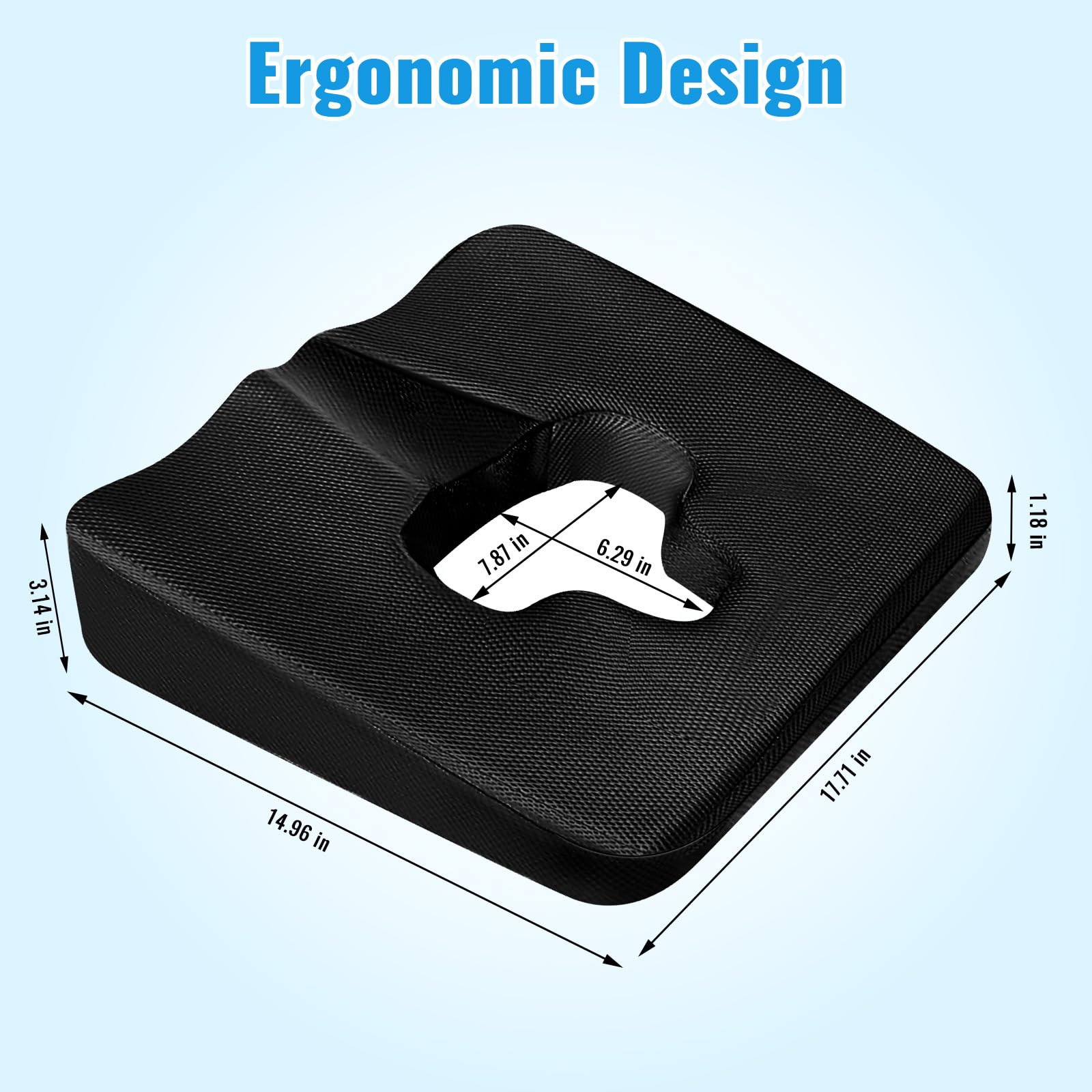 Anti Bedsore Cushion, Bed Sore Cushions for Butt, Breathe Freely Fiber Bedsore Pressure Relief Pillow, T Shaped Opening Triangular Slope Design for Elderly, Bedridden, Disabled (with Black Cover)