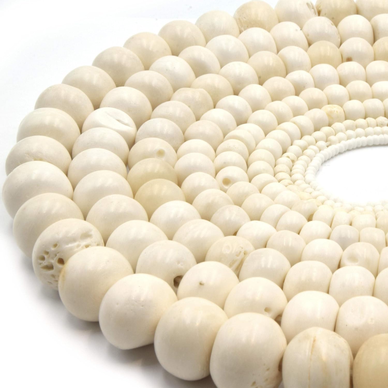 Bone Beads | Ox Bone Round Rondelle Beads | White Beads, Brown Beads 14mm Light Brown