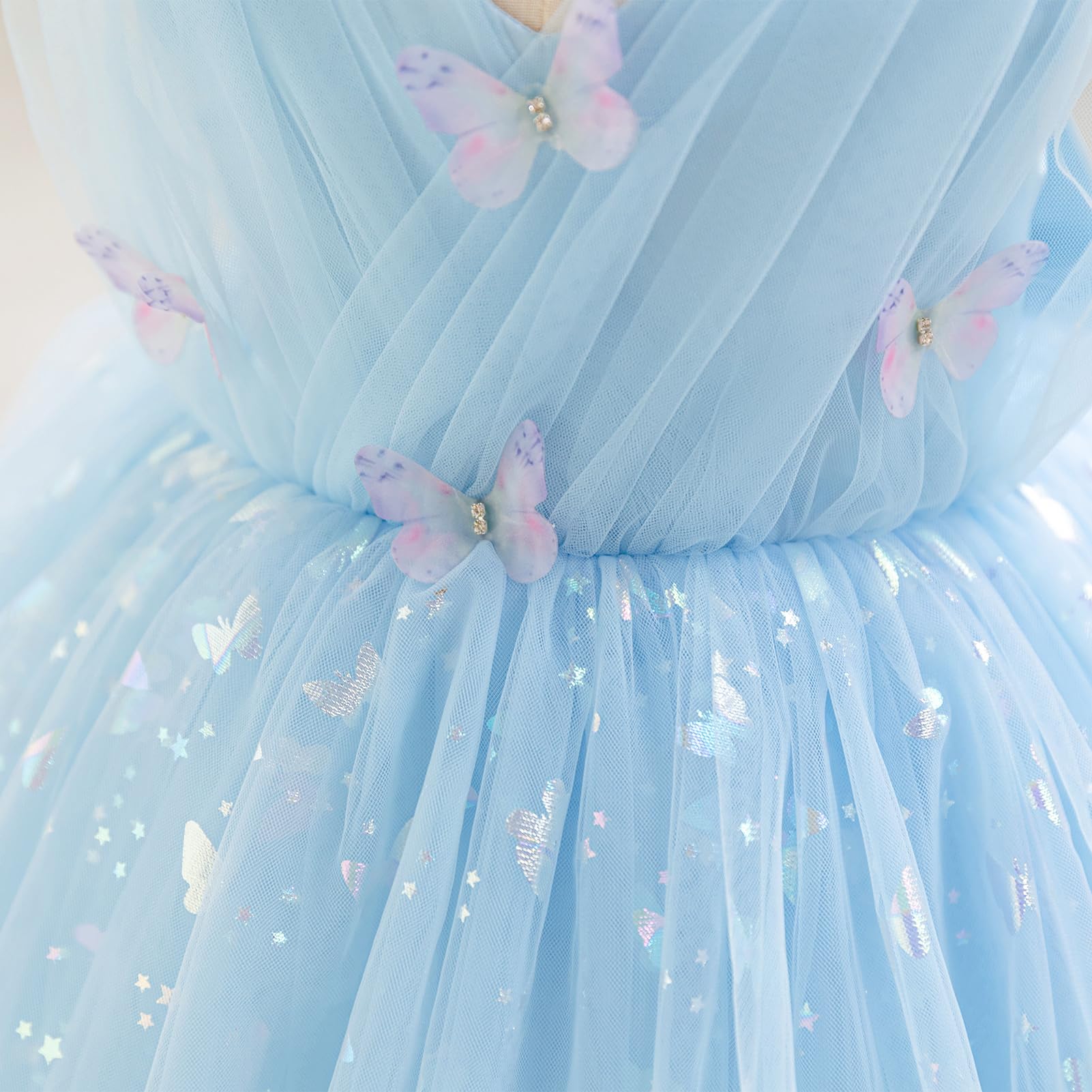IDOPIP Bambino Ragazza senza Maniche V - Collo Tulle Tutu Abito Principessa Fiore Ragazza Abito Bow Elegante Compleanno Festeggiamento Formale Partito Prom Dress