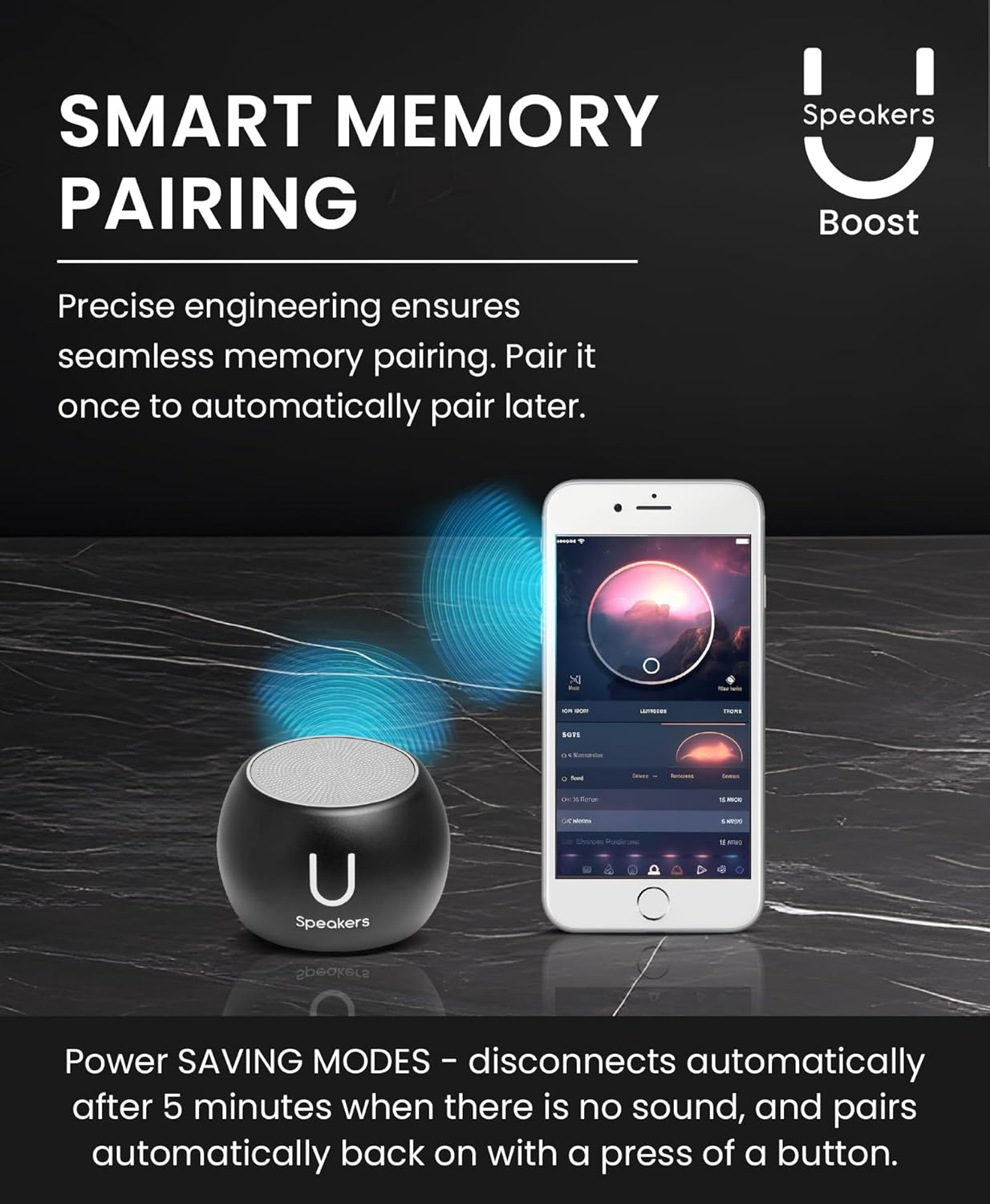 Fashionit U Boost - Portable Speaker Bluetooth Wireless - Subwoofer, Mic & Remote Shutter, Bluetooth Speakers, Rich Sound, Stocking Stuffers, White Elephant Gifts for Adults - Black - Image 7