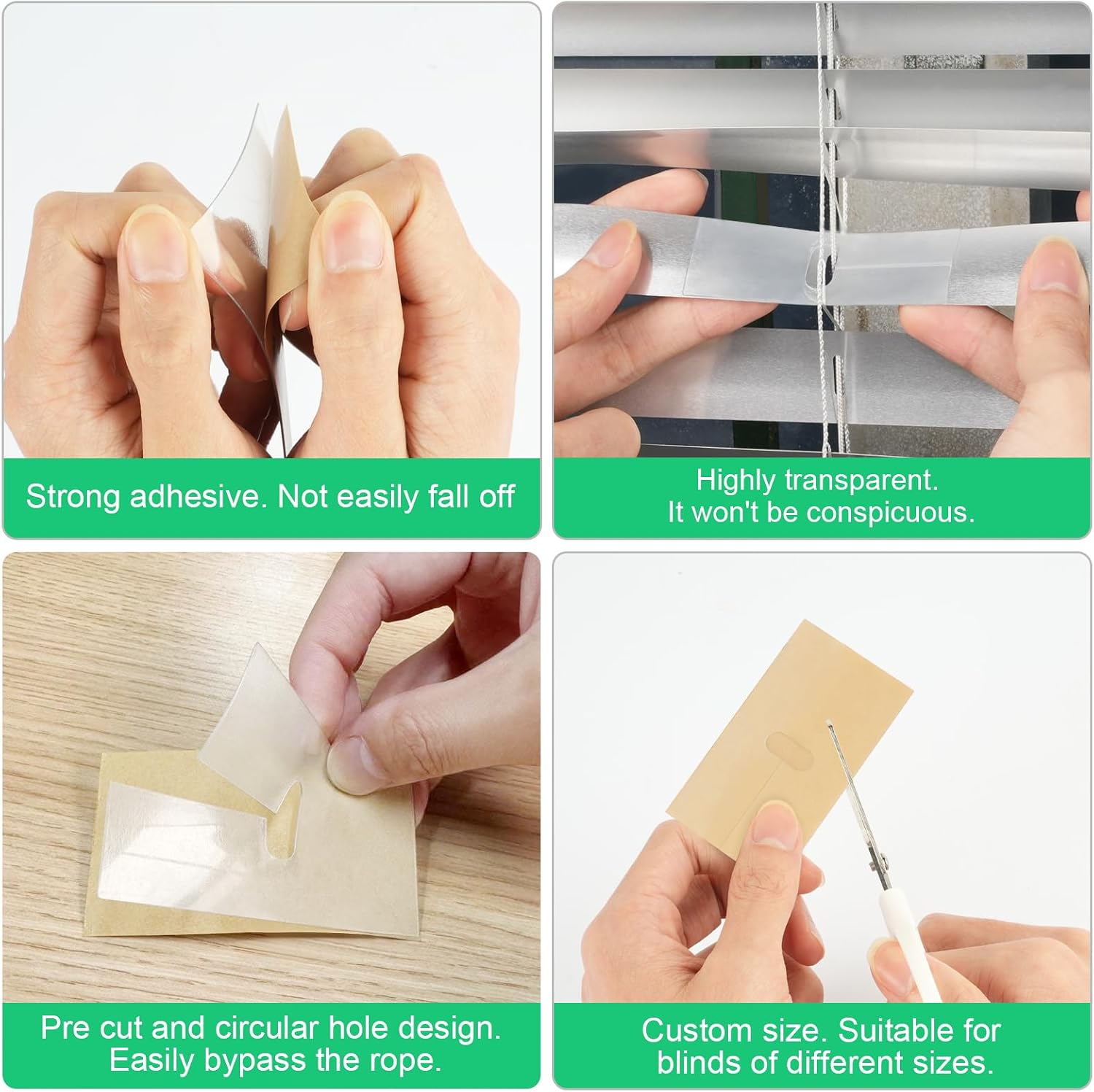 8 Pcs Vertical Blind Repair Tabs Clear Horizontal Blinds Replacement Slats Panels Self-Adhesive Blinds Replacement Fixers for Repair Damaged Blinds Blades (with String Hole, 2(W) x 3.5(L) Inches)