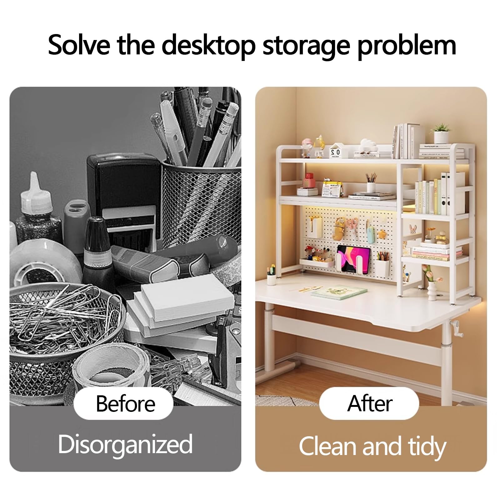 Schreibtischregal Computer mit Stoffschublade Platzsparend Bücherregal Schreibtisch Organizer 94 cm Höhe Hohe Tragkraft für Home Office Wohnung(White,95x25x94cm)