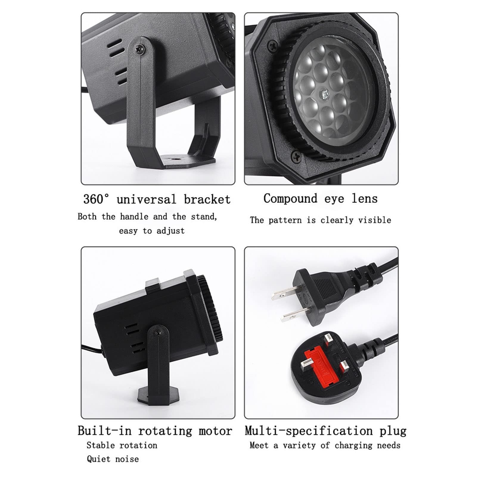Świąteczna lampa projektora na zewnątrz z 6 slajdami, 8W LED IP65 Wodoodporny projektor wewnętrzny 12V na Halloween Święto Dziękczynienia Świąteczne przyjęcie urodzinowe (kolor: czarny, rozmiar: 4 szt