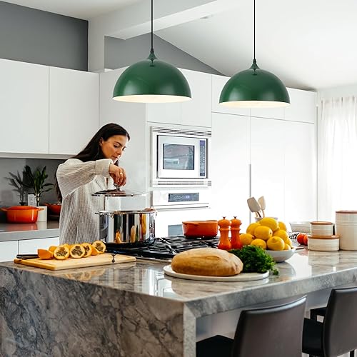 Miniatura 80 de Lámpara Colgante Industrial Electrochapada en Oro de 11.8 pulgadas, Paquete de 2, Lámparas Colgantes de Metal para Isla de Cocina, Lámpara Colgante