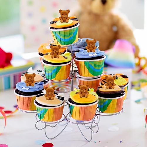 Miniatura 5 de Hungdao 12 piezas de mini osos flocados pequeños rellenos en miniatura para pastel de cumpleaños, decoración de boda, suministros de fiesta, bolsa