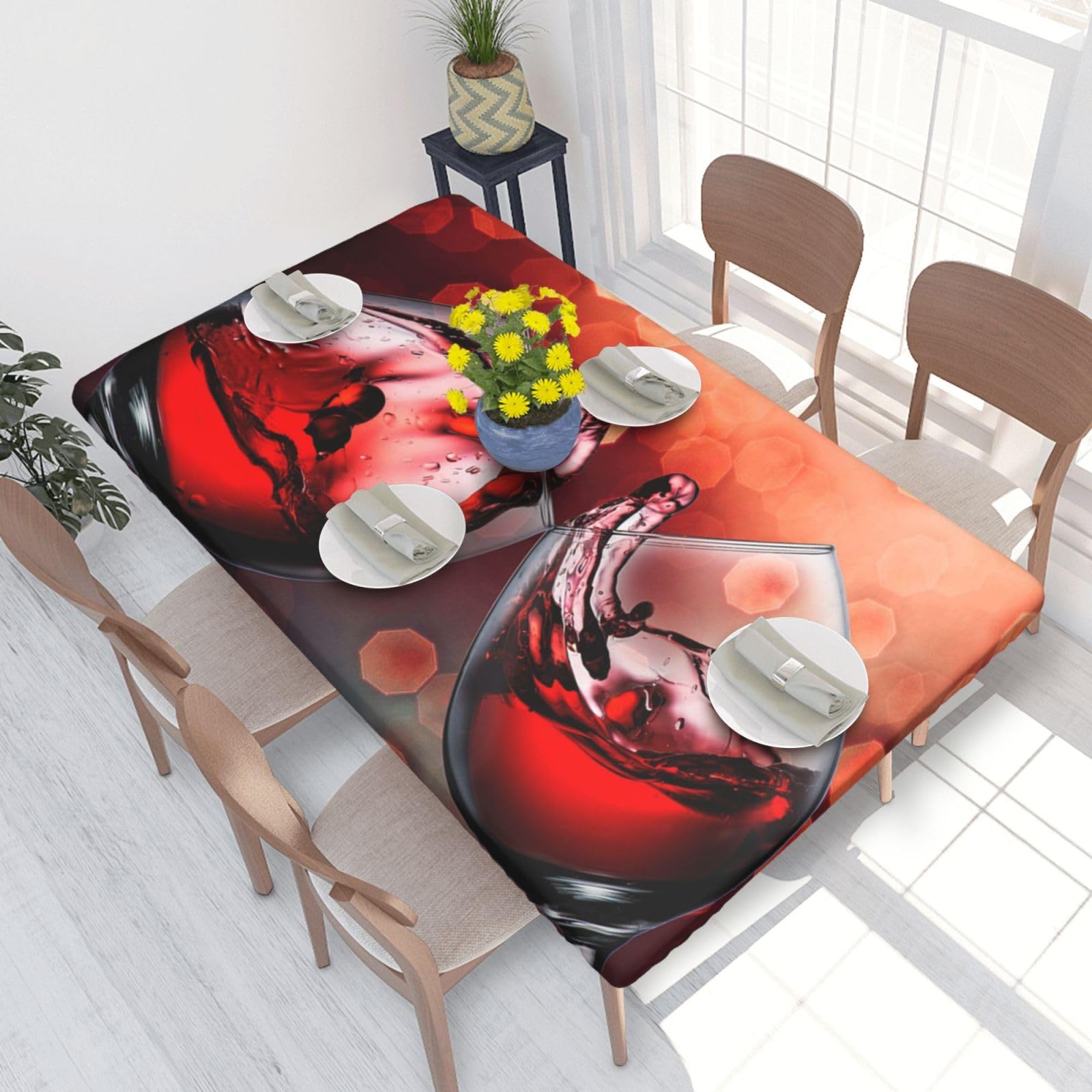 BNVSADC Red Wine Glass Cheers Printed 4FT Tablecloth 122x76 CM Polyester Kitchen Water Resistant Table Cloth Dining Table Decoration Table Covers