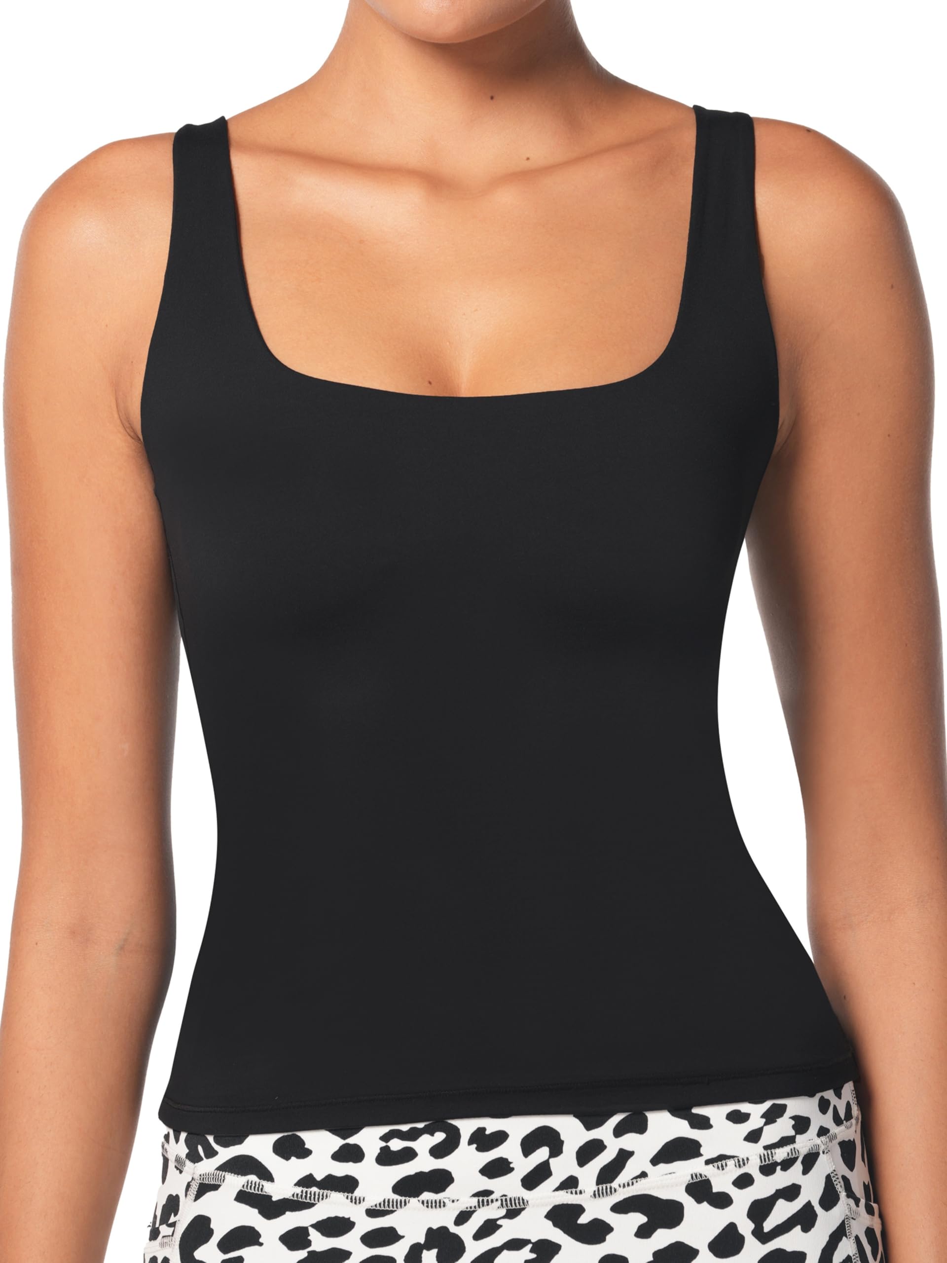 Sunzel Women's Square Neck Tank Top Longline Workout Yoga Sleeveless Double Lined Basic Tight T Shirts Going Out Casual Tops