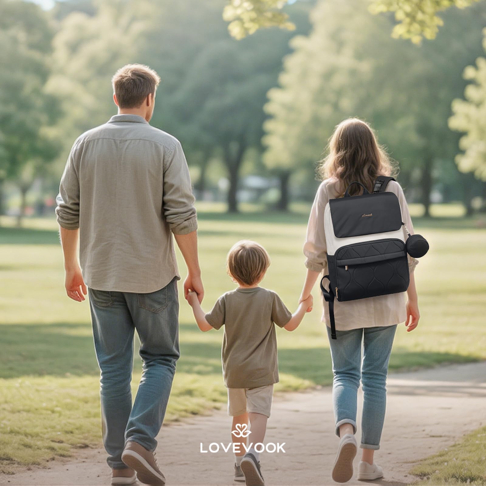 LOVEVOOK Wickelrucksack Groß Wickeltasche Rucksack Diaper Bag für Mama Papa | Lässig Babytasche mit Wickelauflage, Schnullerhalter & Kinderwagengurte, Multifunktional Windeltasche Kliniktasche Geburt, L