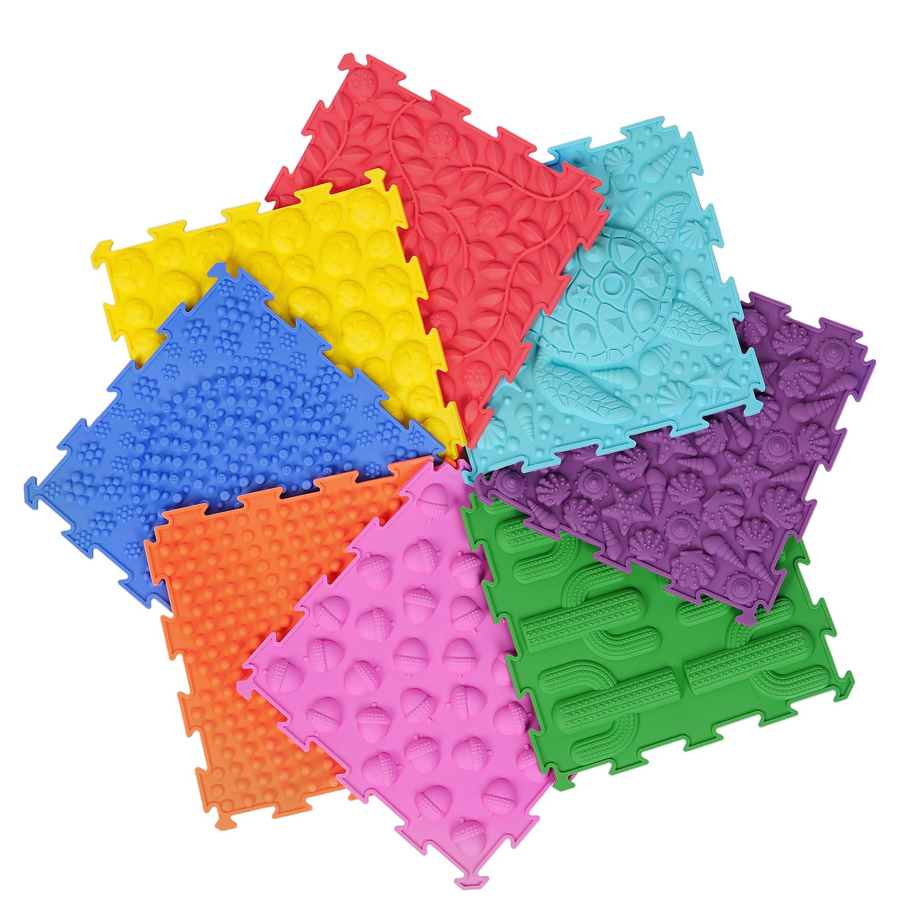 8 Pcs Sensory Mats, Sensory Tiles Floor Puzzle Mat for Kids Sensory Room Items, Soft Silicone Massage Mat Textured Floor Tiles for Children with Autism (Classic Colors)