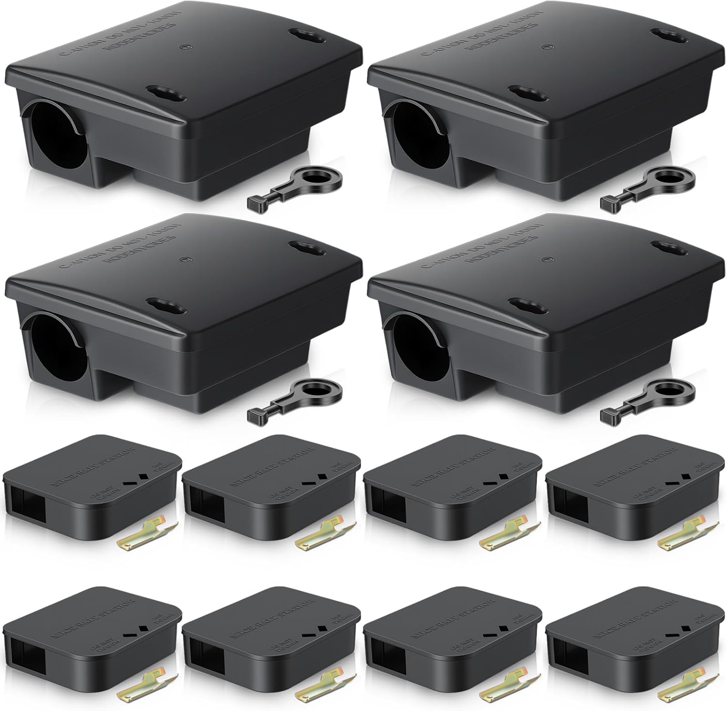 12 Pack Key Required Rat Station Box 4 Large & 8 Compact Outdoor Mouse Bait Stations Box Lockable Weather Resistant Bait Boxes for Indoor & Outdoor