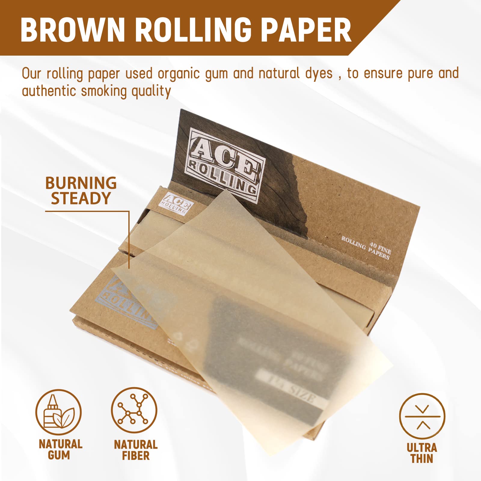 ACE Rolling Papers, 1 1/4 Cigarette Rolling Papers Unbleached Rolling Papers - 78 MM 50 Booklets with 40 Papers per Booklet (Unbleached) image_2