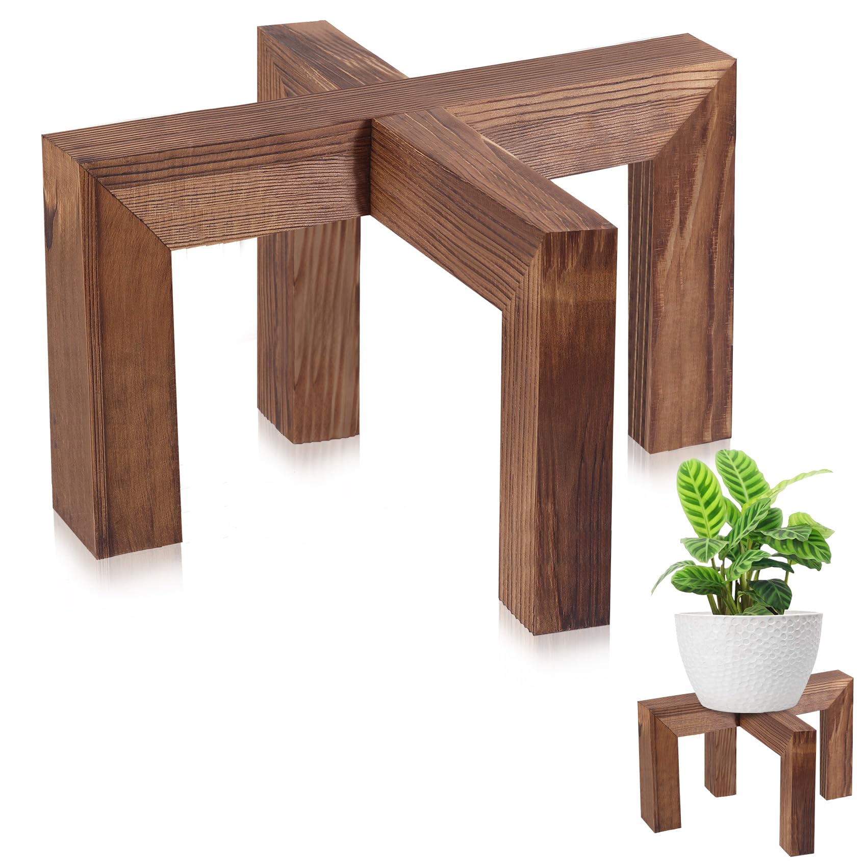 Vigordream Plant Stand, Indoor/Outdoor Wood Plant Holder, Single Flower Pot Stand, Sturdy Planter Stand (Walnut, Fit 8-15inch pots) โ image 1
