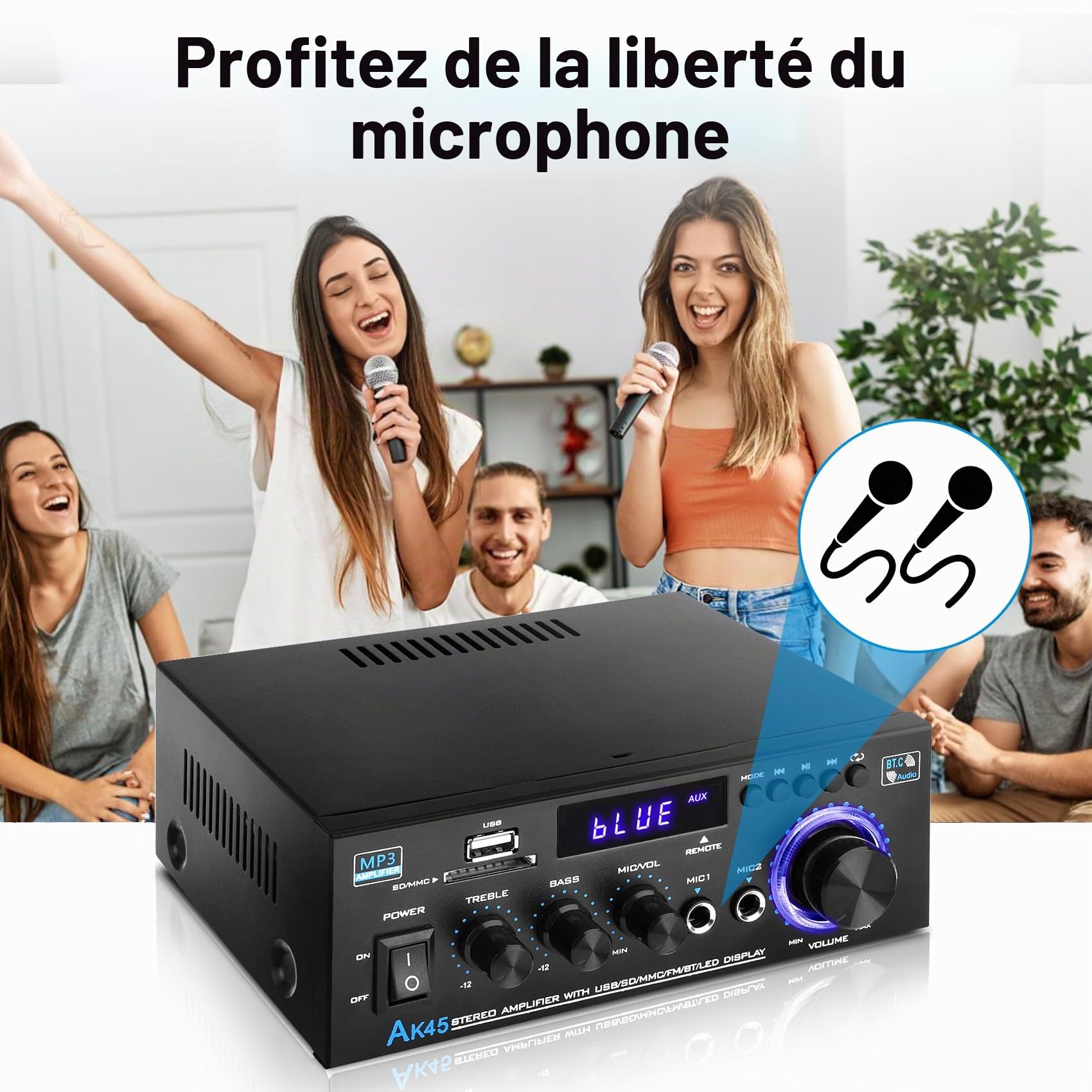 KKMOL AK45 Mini Amplificateur HiFi Stéréo Bluetooth Radio Audio Récepteur Wiimp 12V/220V 400W 2 Canaux Numérique Avec USB Carte SD