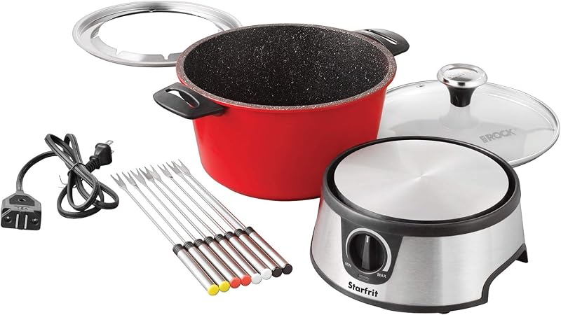Set de fondue eléctrica Starfrit The Rock, 3L, 1500W, 13 piezas | Perfecto para queso, chocolate y estofado. Capacidad de 3 litros. Calor regulable. Antiadherente. 8 tenedores incluidos.