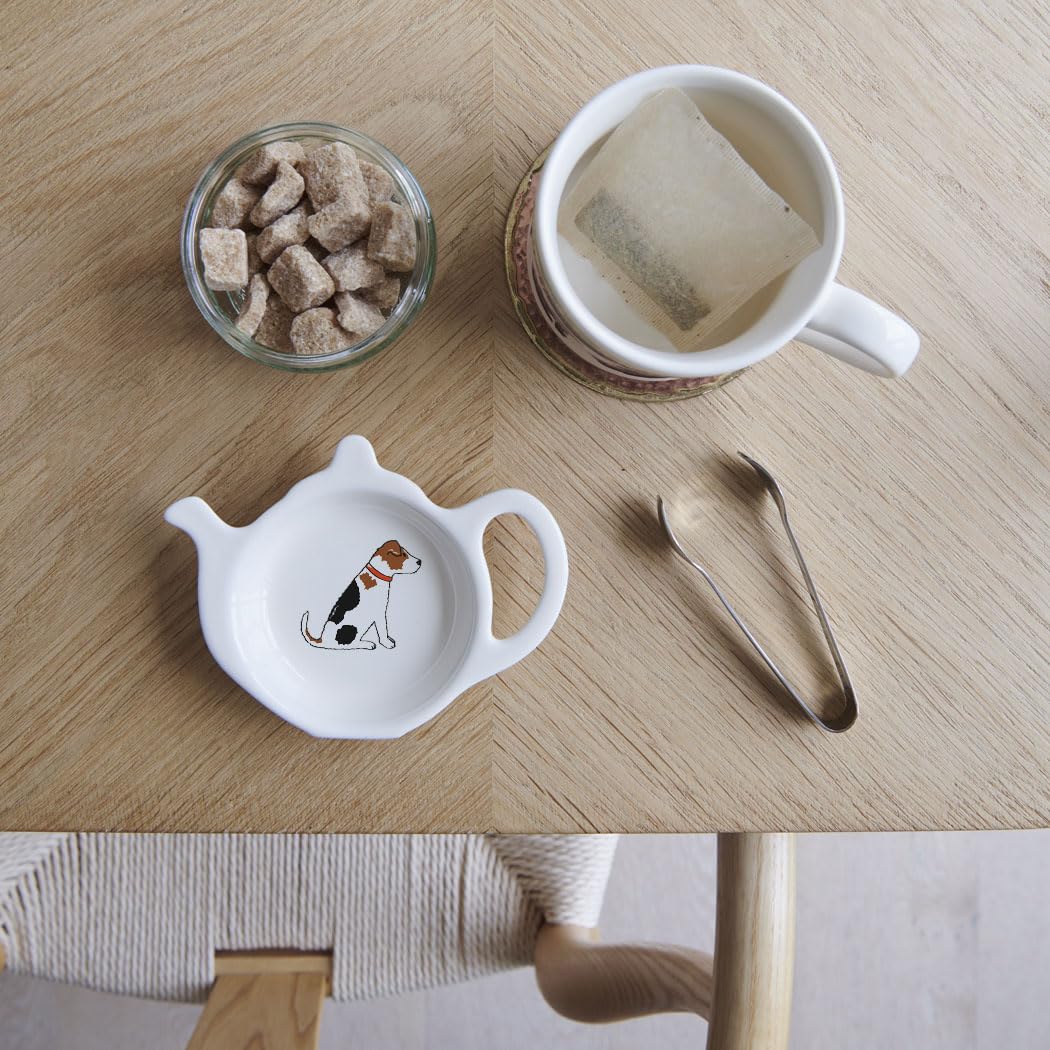 Sweet William Jack Russell Teabag Holder Dish | Tea bag/Spoon Rest in Teapot Shape | Dishwasher Safe | Great Gift for Tea Lovers | 10 cm x 13 cm