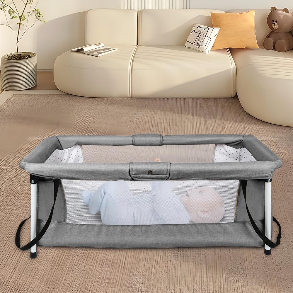 homewell Lit de Voyage Bébé Pliable, Berceau d'Appoint avec Moustiquaire, Compact, pour Intérieur/Extérieur (Gris)