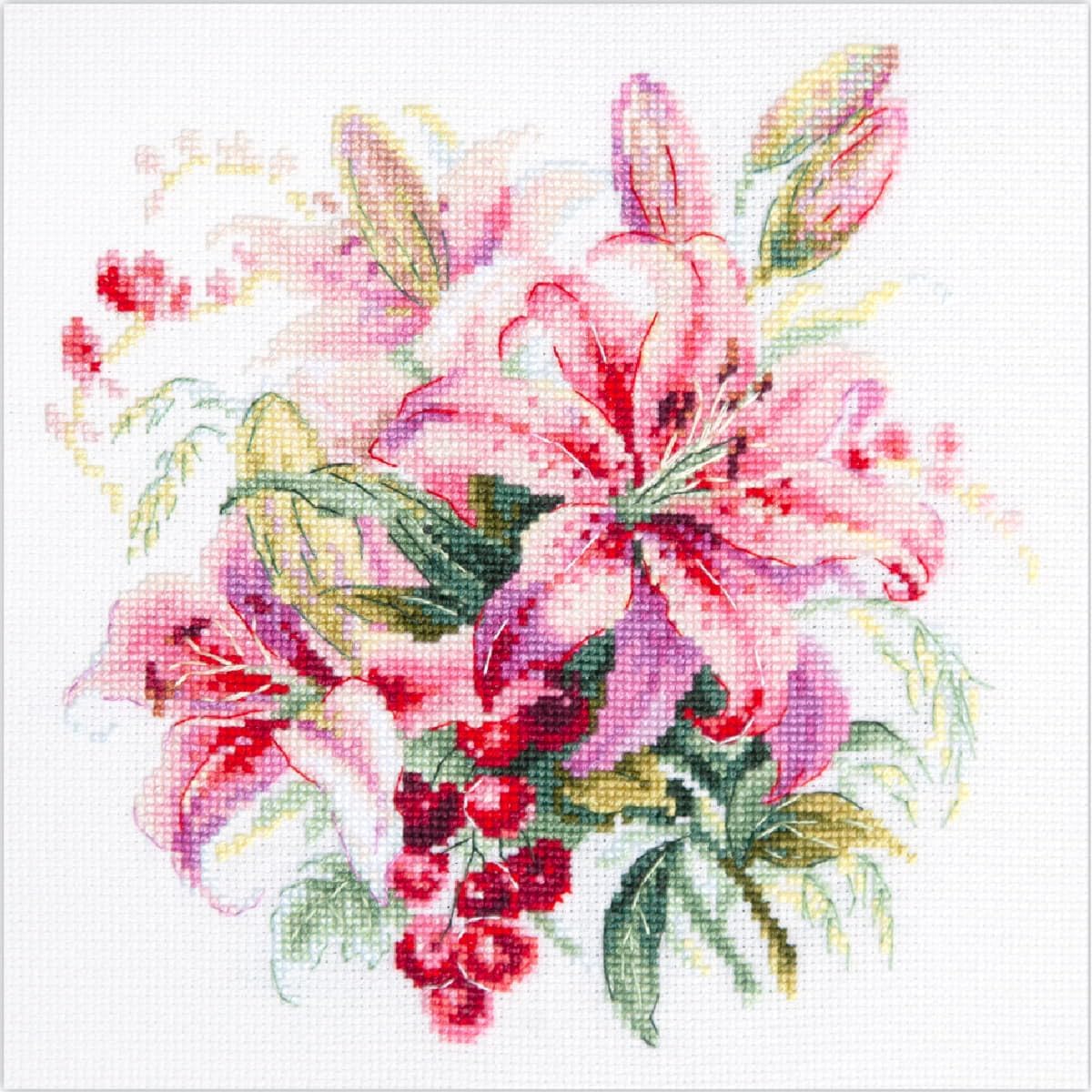 Magic Needle 18x18cm Pink Lilies Counted Cross Stitch Kit