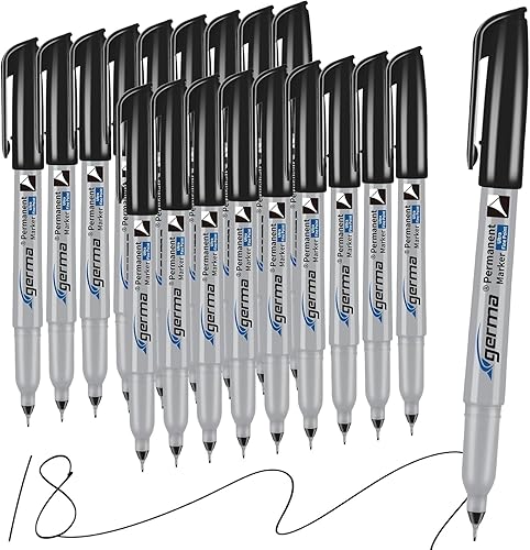 Marcadores permanentes de punta ultrafina, color negro, paquete de 18 marcadores de punta ultrafina, impermeables, de secado rápido, no se corren,