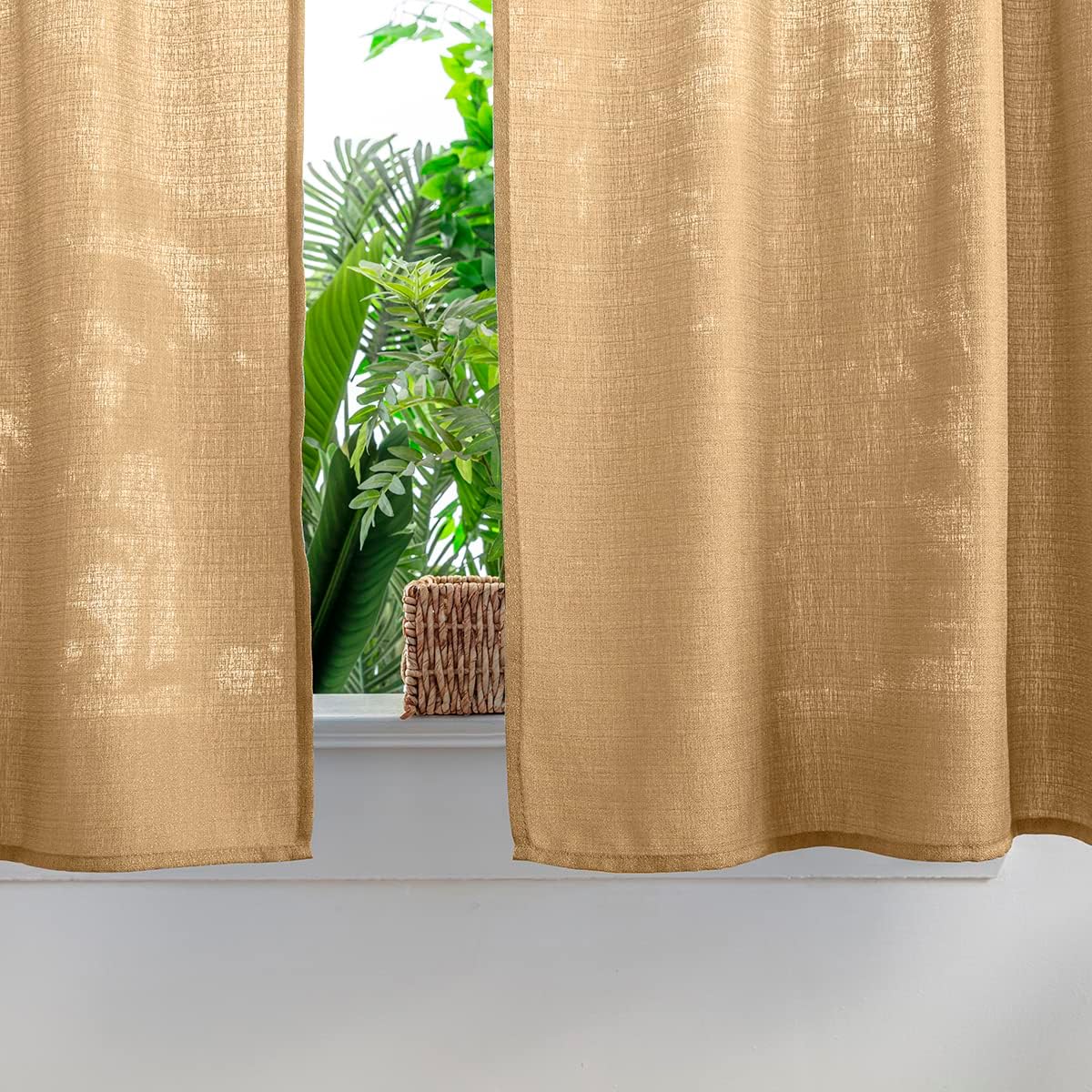 Yancorp Khaki Curtains 24 Inch Length for Living Room 2 Panels Linen Textured Sheer Curtain Set Light Filtering Semi Sheer Drapes Curtains for Bedroom