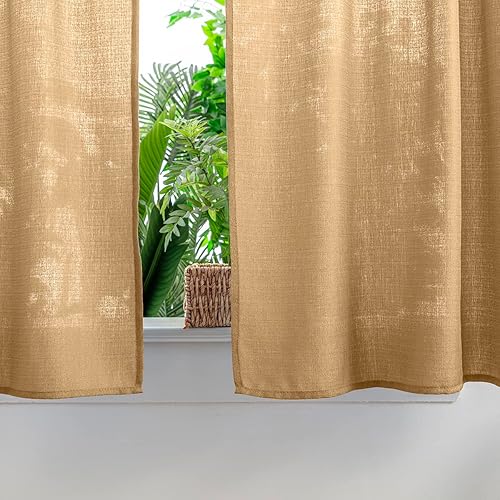 Miniatura 5 de Yancorp Khaki Kitchen Tier Curtains - 36 Inch Linen Textured Short Farmhouse Cafe Curtains for Small Windows in Bathroom or Laundry Room
