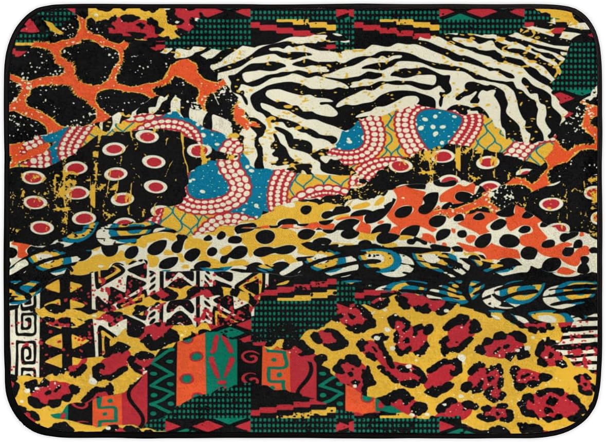 Tavisto African Animal Print Area Rug 4x6 Machine Washable Rug Ultra Soft Foldable Area Rugs with Non-Slip Backing for Office Living Room Bedroom