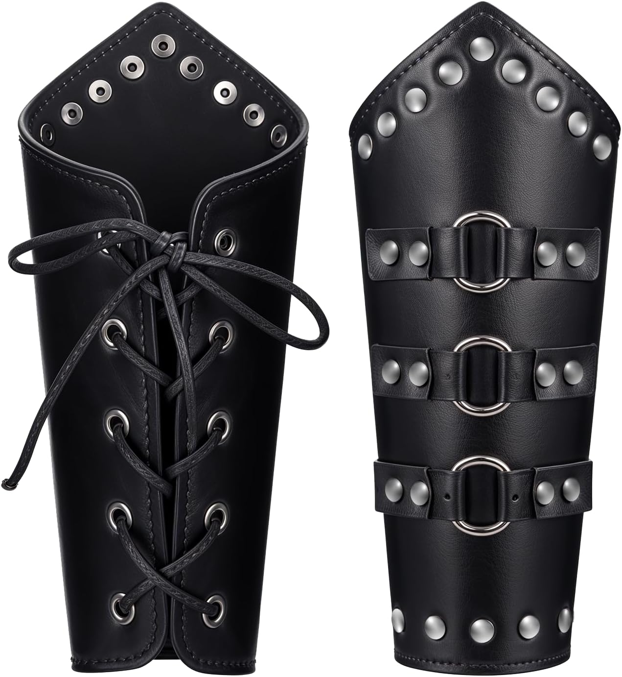 2 Pcs Leather Arm Guards Adults Buckle Leather Bracers Adjustable Leathers Gauntlet Wristband Medieval PU Leathers Arm Armer Christmas Cosplay Cuff Arms Gauntlet Wristband for Men Women