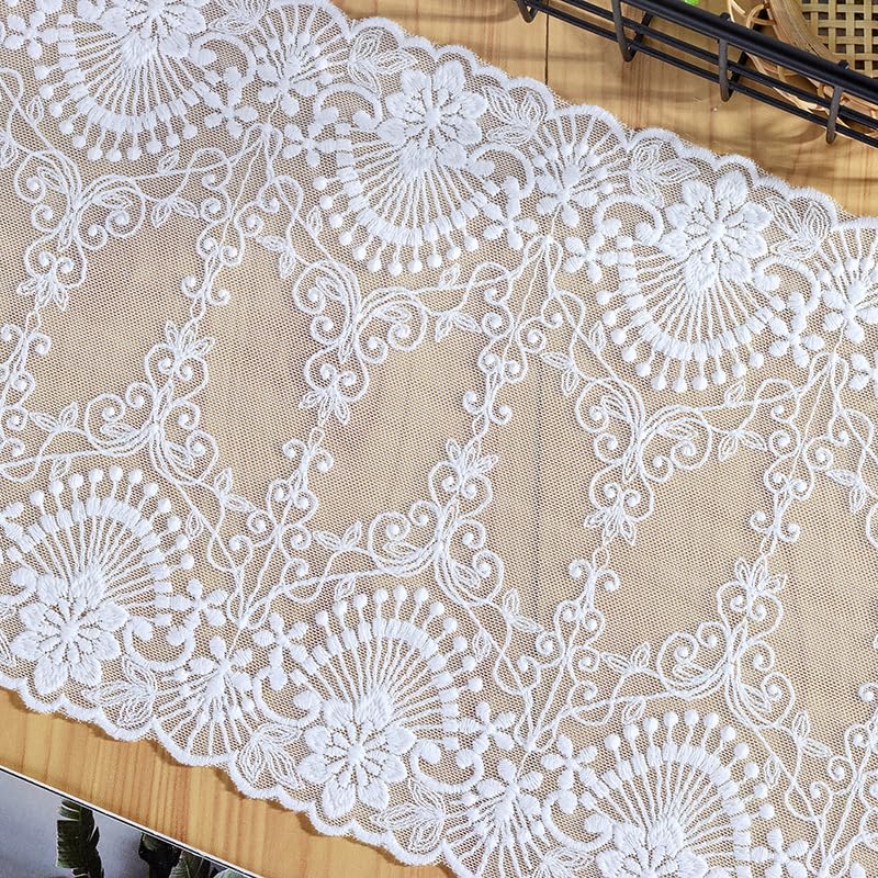 WANYI Cinta de Encaje Blanco 20cm de Ancho Delicada Cinta de Bordado Vintage Puntillas de Encaje Bordado Encajes y Puntillas para Costura Ropa Vestido de Novia Decoración del Hogar