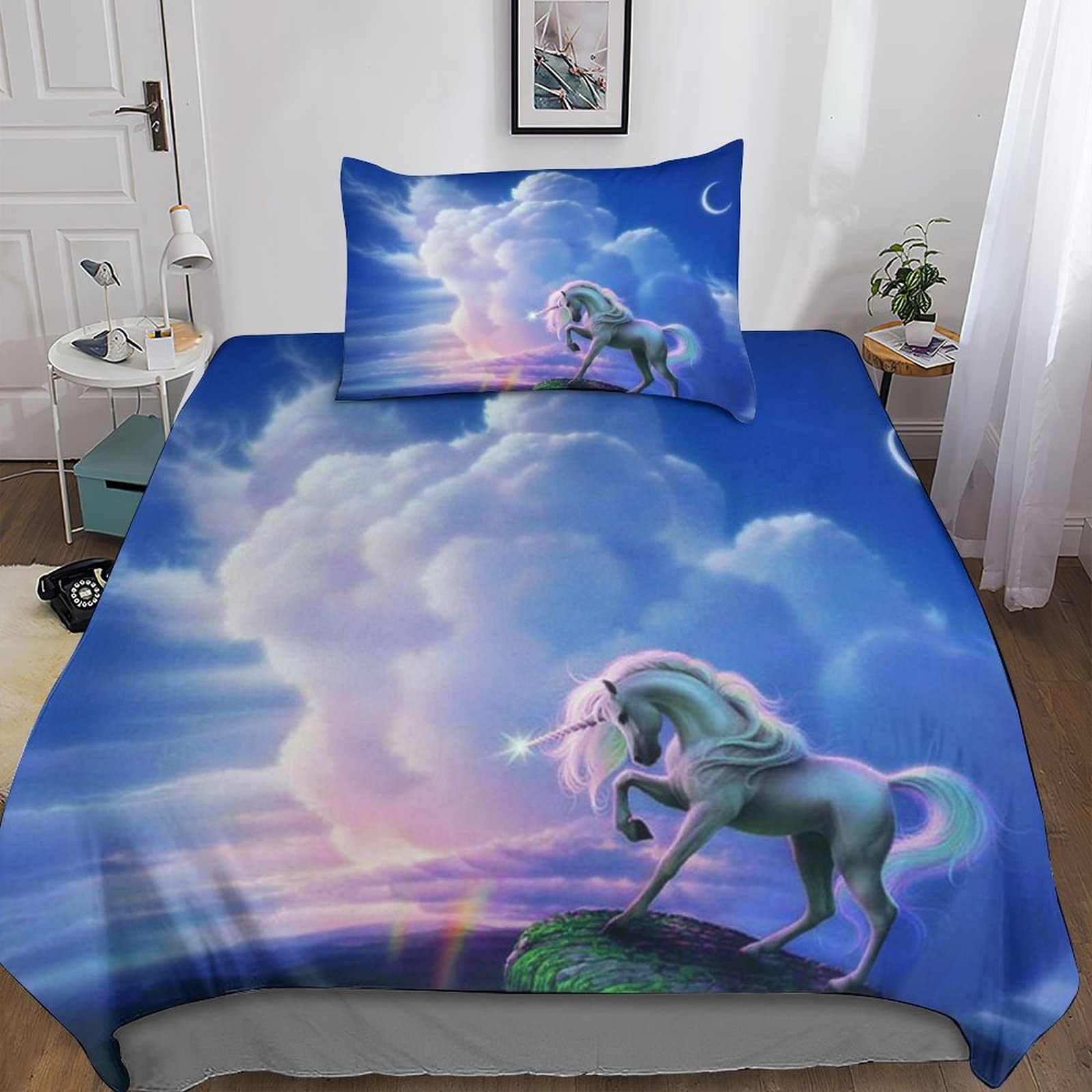 Housse de couette avec fermeture éclair licorne 135x200 lit simple