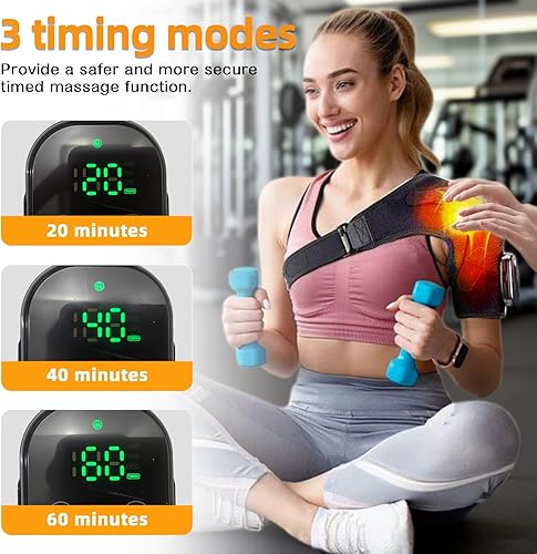 Miniatura 5 de Masaje inalámbrico con vibración, almohadilla térmica de hombro, masajeador de hombro para aliviar el dolor de tejido profundo, artritis,