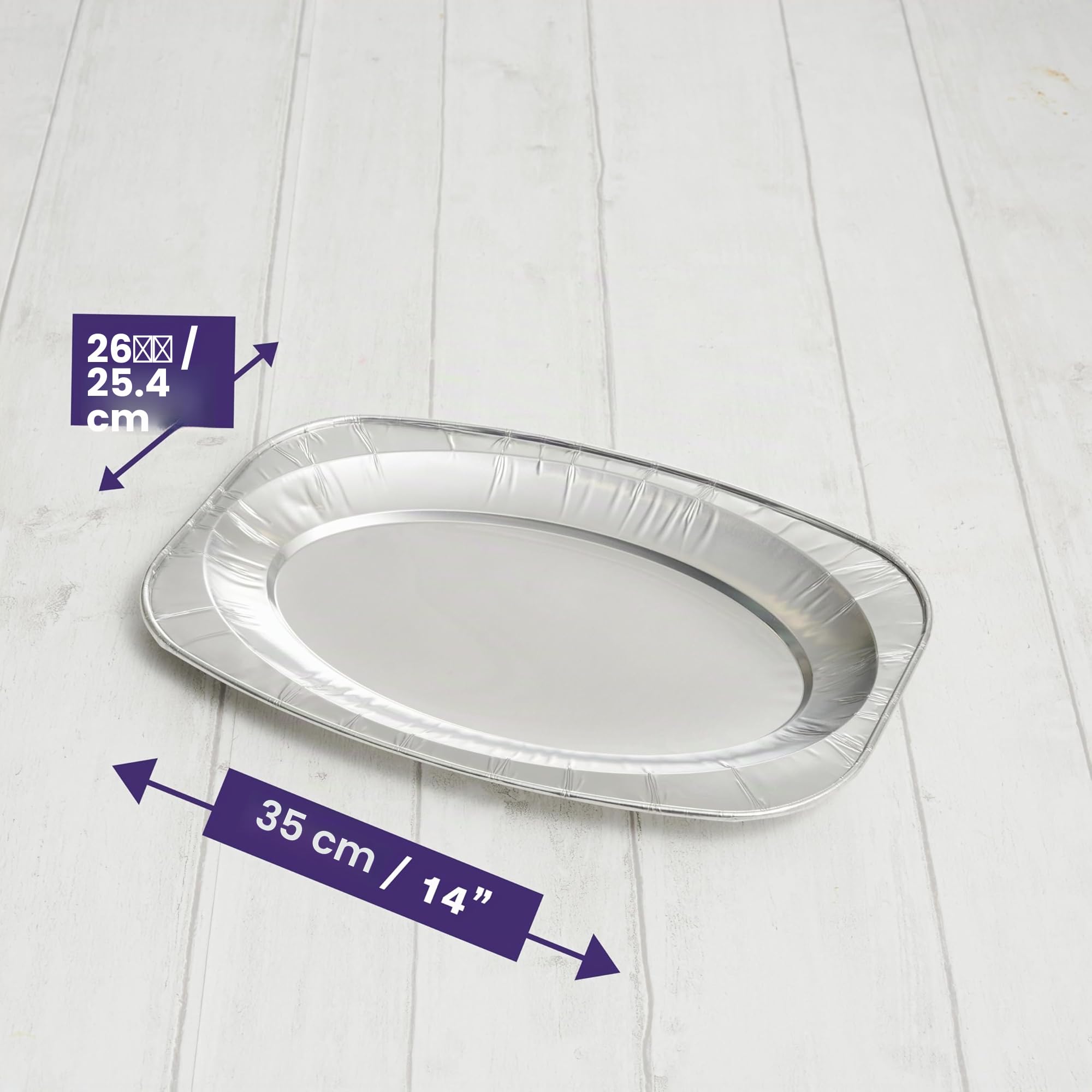 MATANA Lot de 20 Plateaux de Service en Aluminium 35 x 26 cm – Plateaux Jetables Buffet - Réutilisables, Bords Relevés, Profonds – Aluminium Alimentaire, Four & Congélateur – Traiteur & Apéritif
