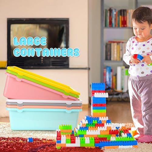 Miniatura 4 de 16 cubos grandes de plástico a granel para organización de aulas de 15.3 x 11.8 x 5.1 pulgadas, grandes cubos apilables frontales para libros,