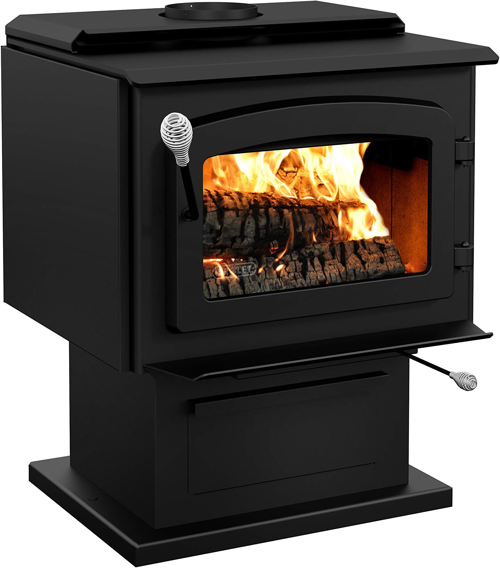 Drolet Escape 1800 with Black Door Large 2020 EPA Certified Wood Stove - 75,000 BTU – 2,100 sq.ft, Model# DB03102