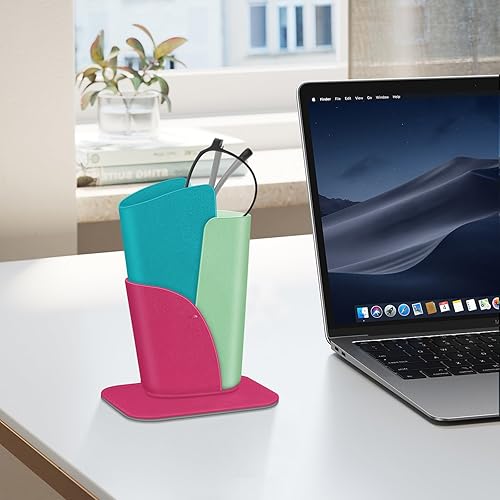 Vista 33 de Fintie Soporte para lentes: funda de cuero vegano antiarañazos para escritorio o mesita de noche, Marrón oscuro