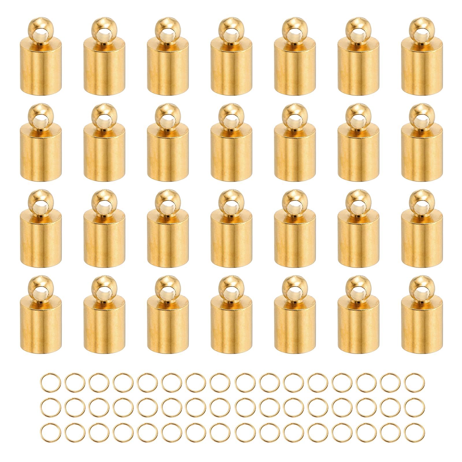sourcing map 100Pcs Leather Cord End Caps, 4.5mm ID Tassel Barrel End Caps with Jump Rings for Jewelry Making Findings DIY Bracelet Necklace, Bright Gold Tone