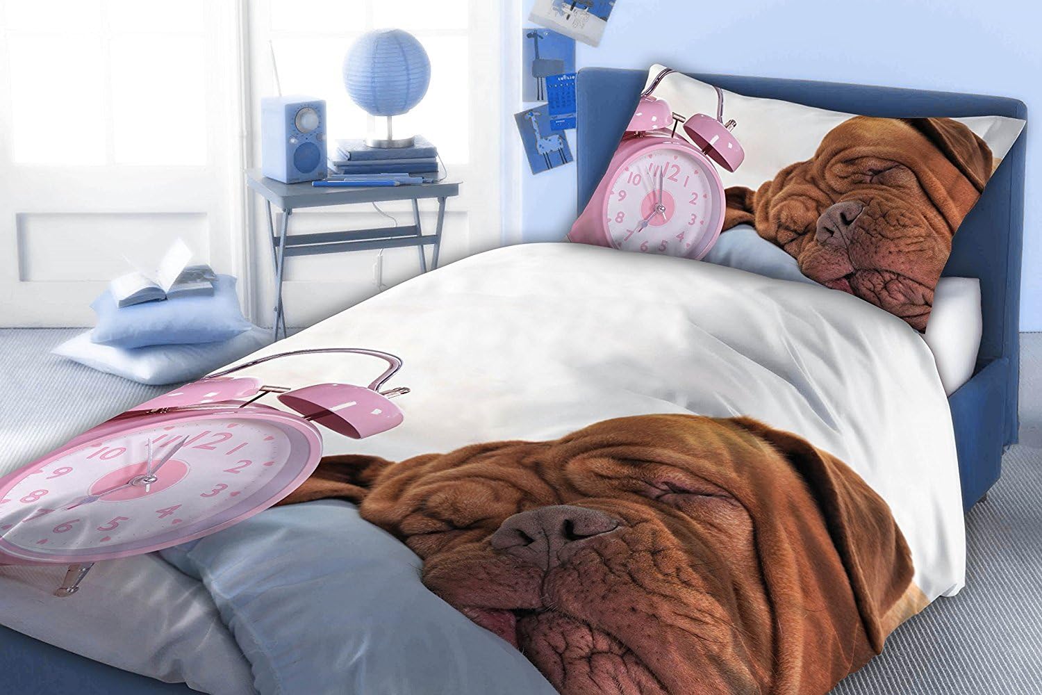 Reveil & Alarm & Pooch Dog Bed Linen Single Duvet Cover and Pillowcase Set, 100% Cotton